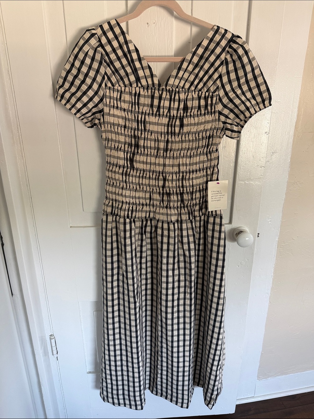 bohme Black and Cream Gingham Midi Dress